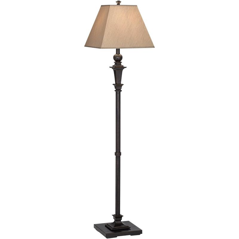 Regency Hill Traditional Floor Lamp 59" Tall Italian Bronze Taupe Faux Silk Square Hardback Shade for Living Room Reading Bedroom Office, 1 of 10