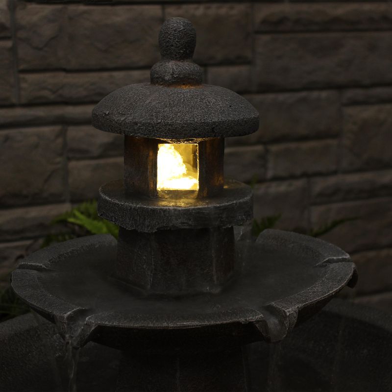 Sunnydaze 40"H Electric Polyresin 2-Tiered Pagoda Outdoor Water Fountain with LED Light, 3 of 16