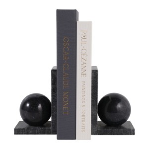 Stylish Orb Marble Book Ends for Home Decor Accent - Book Accessories for Bookshelf, Office Space, Home Library, or Desk - Set of 2, 6" - 1 of 4