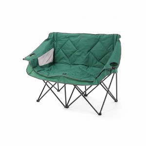 Arrowhead Outdoor Portable Folding Double Duo Camping Chair Loveseat Couch w/ 2 Cup & Wine Glass Holder, Supports up to 500lbs (Forest Green) - 1 of 4