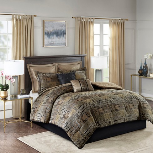 8pc Graydon Chenille Jacquard Comforter Set Black Gold Target