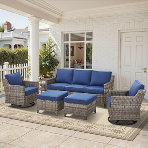 Belord 6 Piece Outdoor Patio Wicker Furniture Sets, High Back Outdoor Conversation Set Sectional Sofa with Wicker Swivel Rocker Patio Chairs Ottomans - 1 of 4