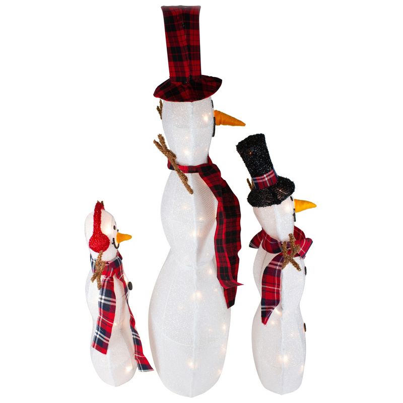 Northlight Set of 3 Lighted Tinsel Snowmen Family Christmas Yard Decorations, 4 of 7