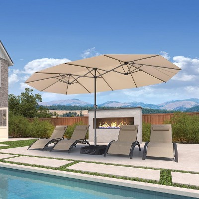 PURPLE LEAF Patio Market Umbrella with Base Double-Sided Rectangle Outdoor Table Sun Umbrellas with Crank 12 Heavy Duty Sturdy Ribs