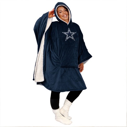 NFL Dallas Cowboys Team Color Bloncho with Logo Patch and Sherpa Inside  Throw Blanket