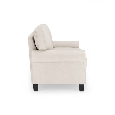 Cream Microfiber Rolled Arm Loveseat with Pillow Back