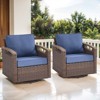 POCASSY Swivel Patio Chairs Swivel Rocker Set of 2, Dark Brown Hand-Brushed Arms 360° Swivel Outdoor Chairs with All Weather Brown Wicker & 4" Cushion - 3 of 4