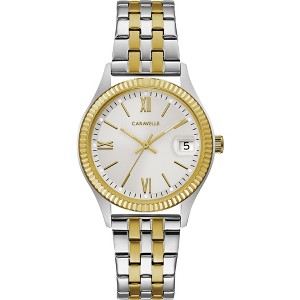 Caravelle designed by Bulova Ladies' Classic Coin Edge Sport 3-Hand Date Quartz Two Tone Gold Stainless Steel Watch, 32mm - 1 of 4