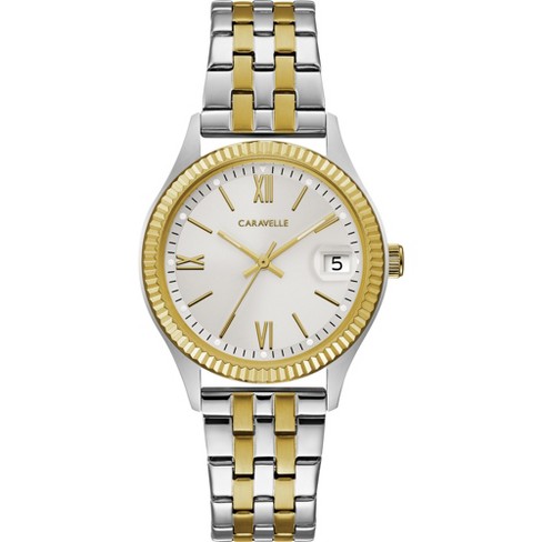 Caravelle designed by Bulova Ladies' Classic Coin Edge Sport 3-Hand Date Quartz Two Tone Gold Stainless Steel Watch, 32mm - image 1 of 4