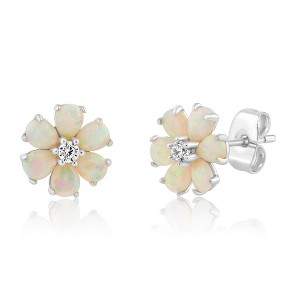 Simona Fine Silver Plated White Opal w/ CZ Daisy Flower Studs