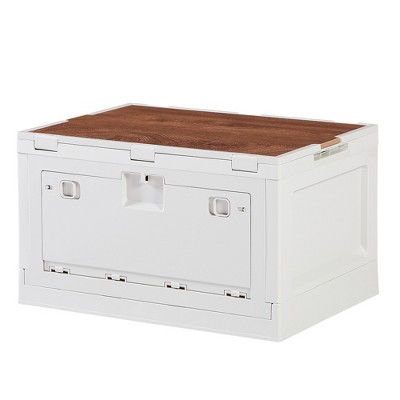 VECELO Collapsible Storage Bins with Lids, 55 Qt Large Foldable Plastic Box with Handles, Folding Camping Box with 2 Side Doors, White