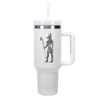Elanze Designs 40 Ounce Travel Tumbler With Straw and Lid Stainless Steel Double Wall Insulated Anubis Guardian of the Afterlife White