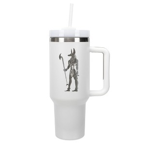 Elanze Designs 40 Ounce Travel Tumbler With Straw and Lid Stainless Steel Double Wall Insulated Anubis Guardian of the Afterlife White - 1 of 4
