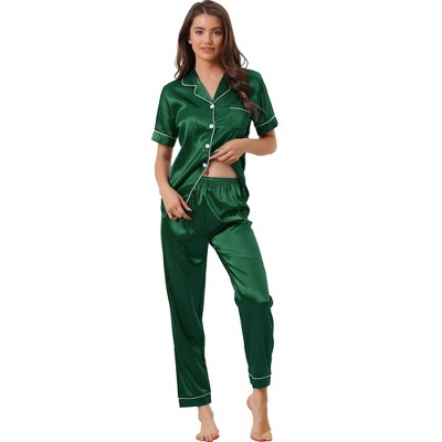 Cheibear Womens Satin Sleepwear Lounge With Pants Nightwear 3/4 Sleeves  Pajama Set Pea Green X-large : Target