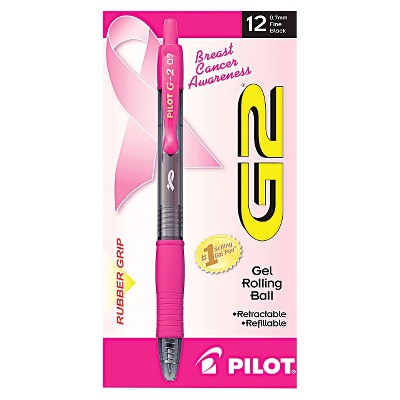 Pilot G-2 Pink Ribbon Gel Ink Pen, Fine - Black Ink (12 Per Pack)