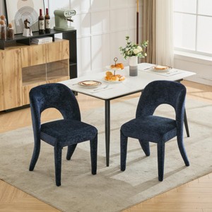 Set of 2 Dining Chairs with Hollow Backrest, Chenille Upholstered Armless Chairs with Metal Frame for Dining Room-Baofuwish - 1 of 4