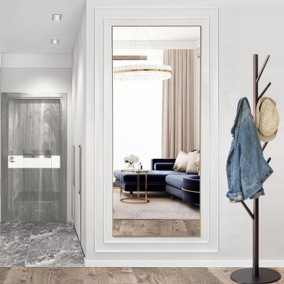 GlasFlength Full Length Mirrors Floor Standing Mirror Wall Mirror Rectangle Floor Mirrors Thin Frame for Living Room, Gold, 64"*13.7"*21"
