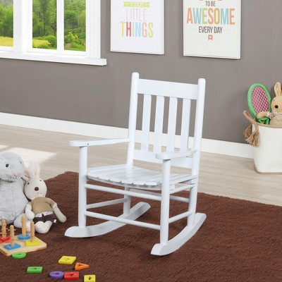 Solid Acacia Youth Rocking Chair with Slat Back, Straight Arms and Farmhouse Design for Living Room