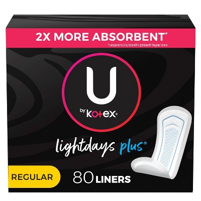 U by Kotex Lightdays Plus Fragrance Free Panty Liners - Regular - 80ct
