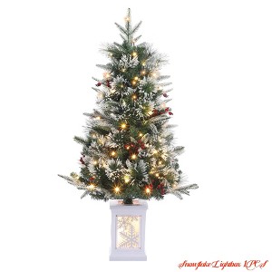 Home 3ft Christmas Tree Pre-Lit Artificial Christmas Tree with Snowflake Base, Flocked Snow 78 Warm White Lights 8 Lighting Modes, Xmas Holiday Decor - 1 of 4