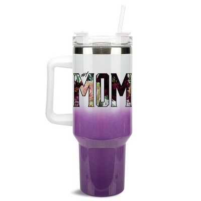 Elanze Designs #1 Mom Rose Floral Love Family 40 oz. Stainless Steel, Large Water Bottle Coffee Mug, Spill & Leak Resistant, Thermal Travel Tumbler
