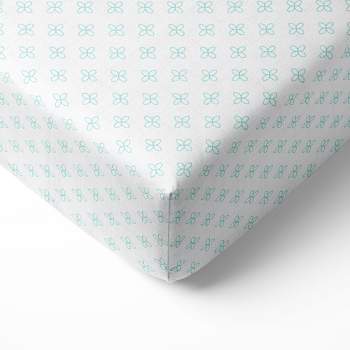 Bacati - Floral Petals Aqua Muslin 100 percent Cotton Universal Baby US Standard Crib or Toddler Bed Fitted Sheet