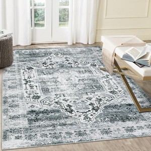 Runner Rug Kitchen Hallway Entryway – Vintage Floral Oriental Design Non-Slip Stain Resistant Low Pile Floor Covering - 1 of 4