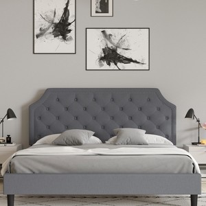 Merrick Lane Platform Bed with Slatted Support Contemporary Tufted Upholstery with Accent Nail Trim - 1 of 4