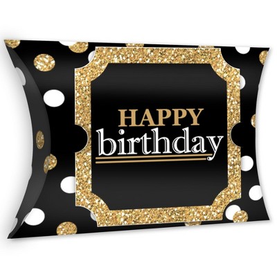 Big Dot of Happiness Adult Happy Birthday - Gold - Favor Gift Boxes - Birthday Party Large Pillow Boxes - Set of 12