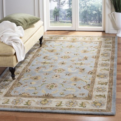Light Blue and Beige Hand-Tufted Wool Area Rug 4' x 6'