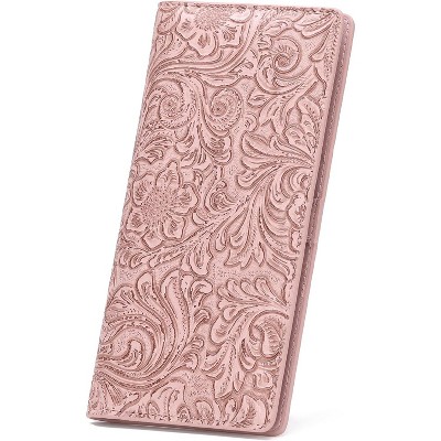 BEAFUP Leather Women Wallet RFID Slim Wallets for Women,Thin Ladies Credit Card Holder Bifold Billfold with 11 Card Slots & ID Window,Pink