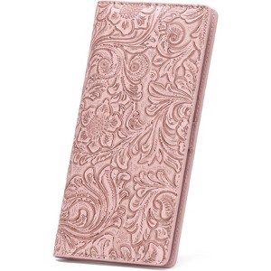 FATMOON Leather Women Wallet RFID Slim Wallets for Women,Thin Ladies Credit Card Holder Bifold Billfold with 11 Card Slots & ID Window,Pink - 1 of 4