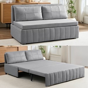 Mjkone W62''Pull Out Sofa Bed, 3-in-1 Modern Pull Out Leathaire Fabric Sleeper Sofa Couch,Chaise Lounge - 1 of 4