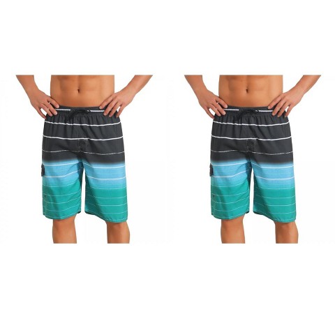 INSPIRE CHIC Men's Striped Drawstring Waist Vacation Beach Shorts 2 Packs 2 Black Green 36
