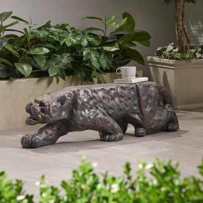 Antique Copper Lightweight Concrete Leopard Shaped Patio Bench