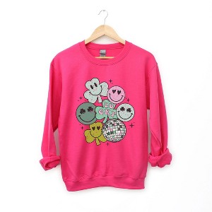 Simply Sage Market Women's Graphic Sweatshirt Lucky Smiley Disco - 1 of 4
