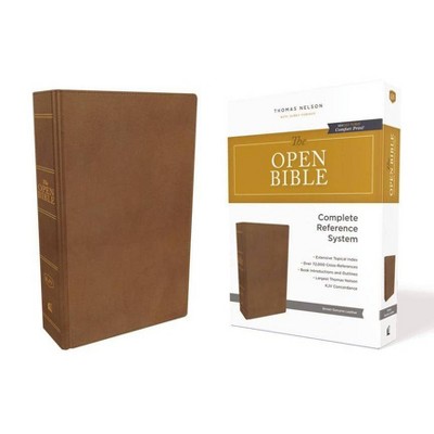 The Kjv, Open Bible, Genuine Leather, Brown, Red Letter Edition, Comfort Print - by  Thomas Nelson (Leather Bound)