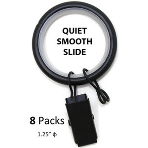 Set of 8 Metal Curtain Rings with Clips, Eyelets and Nylon Inserts Quiet Smooth, 1.25inch Diameter - 1 of 1