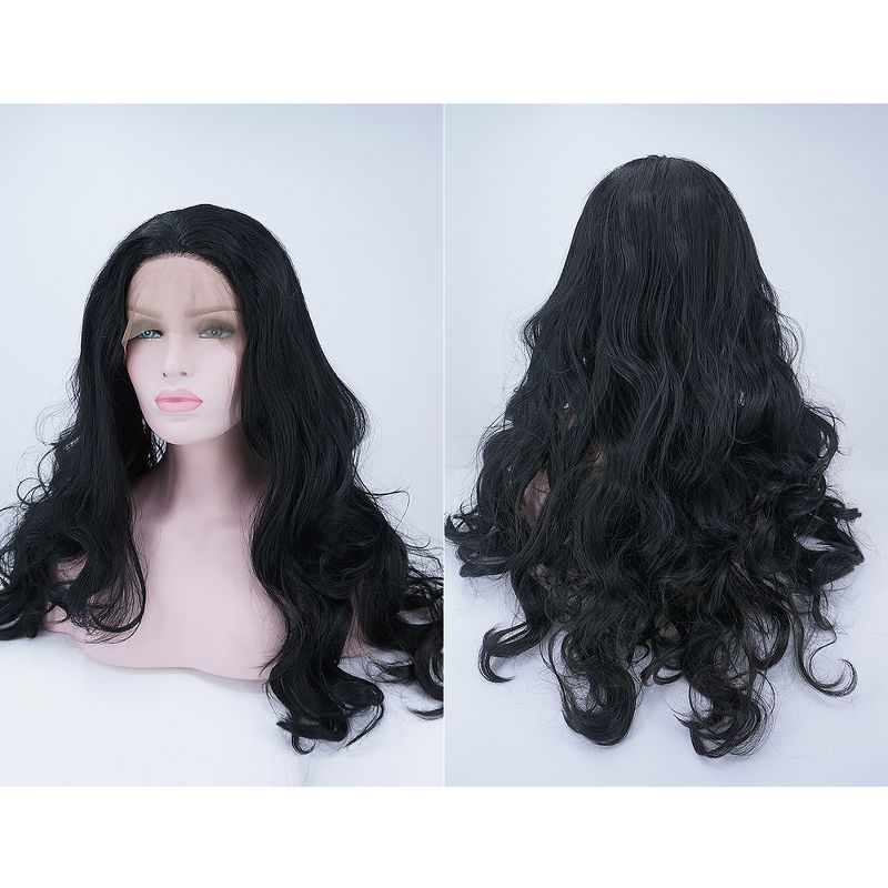 Unique Bargains Long Body Wave Lace Front Wigs Women's with Wig Cap Comb 24" Black 1PC Synthetic Fibre, 3 of 6
