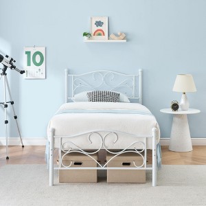 Twin Bed Frames, Twin Size Bed Frame with Headboard, Heavy Duty Mattress Foundation with Steel Slats Support, No Box Spring Needed - 1 of 4