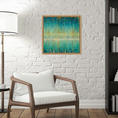 Natural Framed Blue-Green Abstract Canvas Wall Art