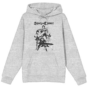 Black Clover Asta Yuno Noelle & Yami Long Sleeve Athletic Heather Adult Hooded Sweatshirt - 1 of 2
