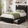 Acekool Twin Platform Bed Frame with Storage Headboard, 2 Rolling Drawers & Charging Station, Linen Upholstered, Noise-Free, Easy Assembly - 3 of 4