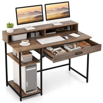 KYNEULIFE Computer Desk with Storage Shelves, 47 inch Home Office Desk  Small Space Sturdy Writing Table for Study Work with Reversible Bookshelf  Headphone Hooks PC Workstation Gaming Desk,Rustic Brown 