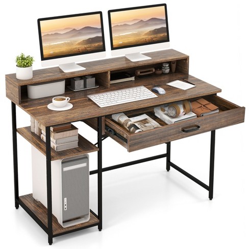 Sewing Craft Table Home Office Computer Desk with Storage Shelves and  Drawer - Costway