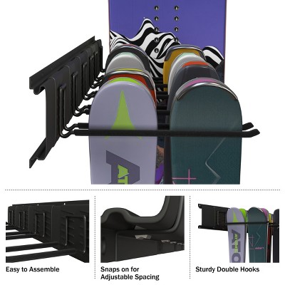 Heavy-Duty Black Steel Wall-Mounted Ski and Snowboard Rack