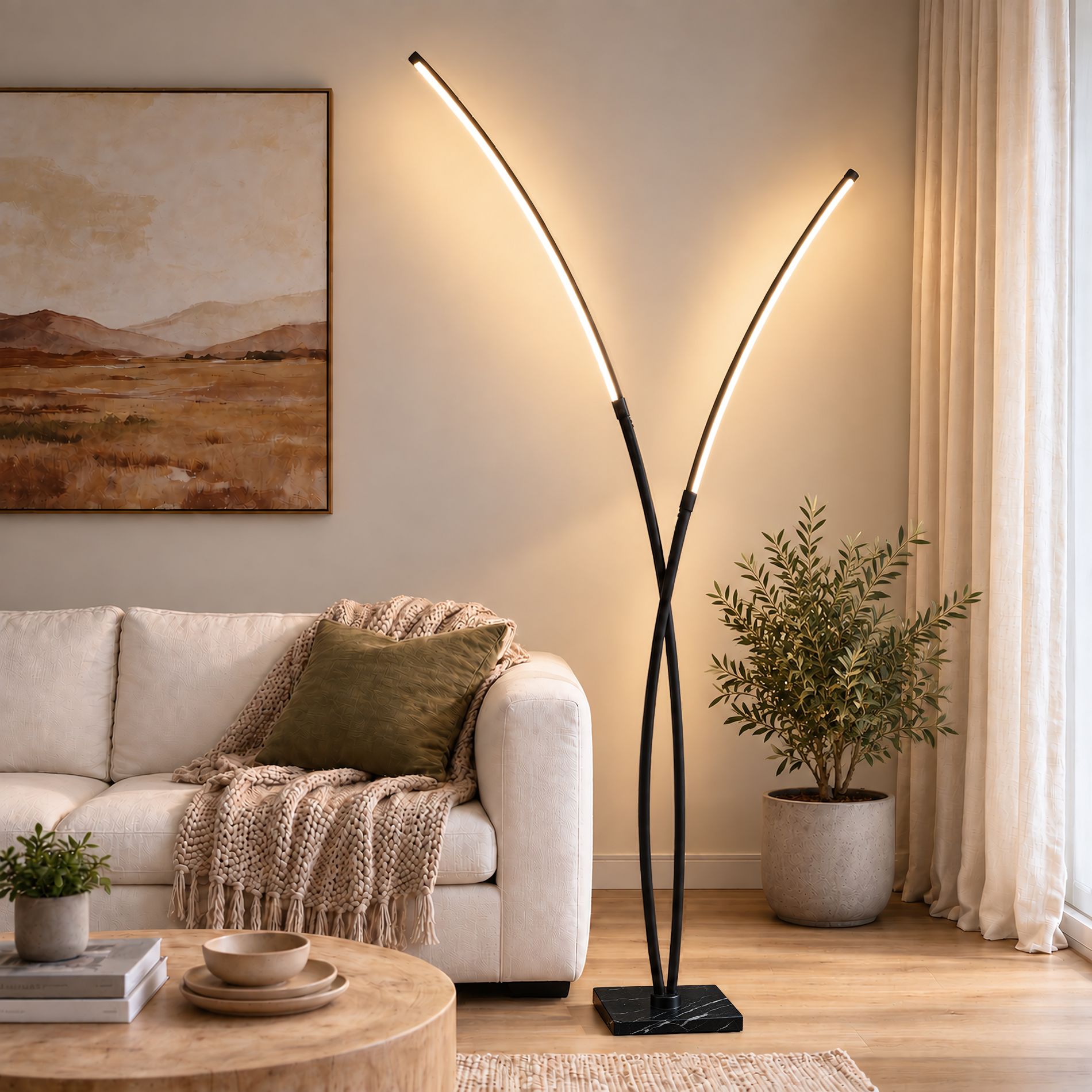 Maxax Arc Floor Lamp, 3 Color Temperatures & Stepless Dimmable, Built-in USB & Type-C Charging Port, No Assembly Required