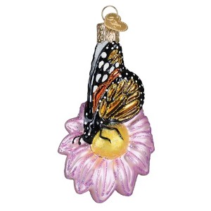 Old World Christmas Blown Glass Ornament for Christmas Tree, Monarch Butterfly on Flower - 1 of 4