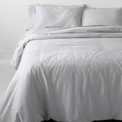 Full/Queen Heavyweight Linen Blend Comforter & Sham Set Light Gray - Casaluna™