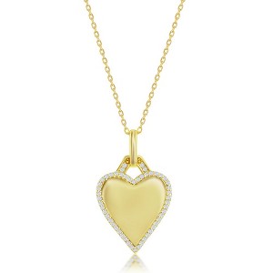 Bella Silver Sterling Silver, Polished Heart CZ Border Necklace - Gold Plated - Gold - 16+2 Inch - 1 of 2